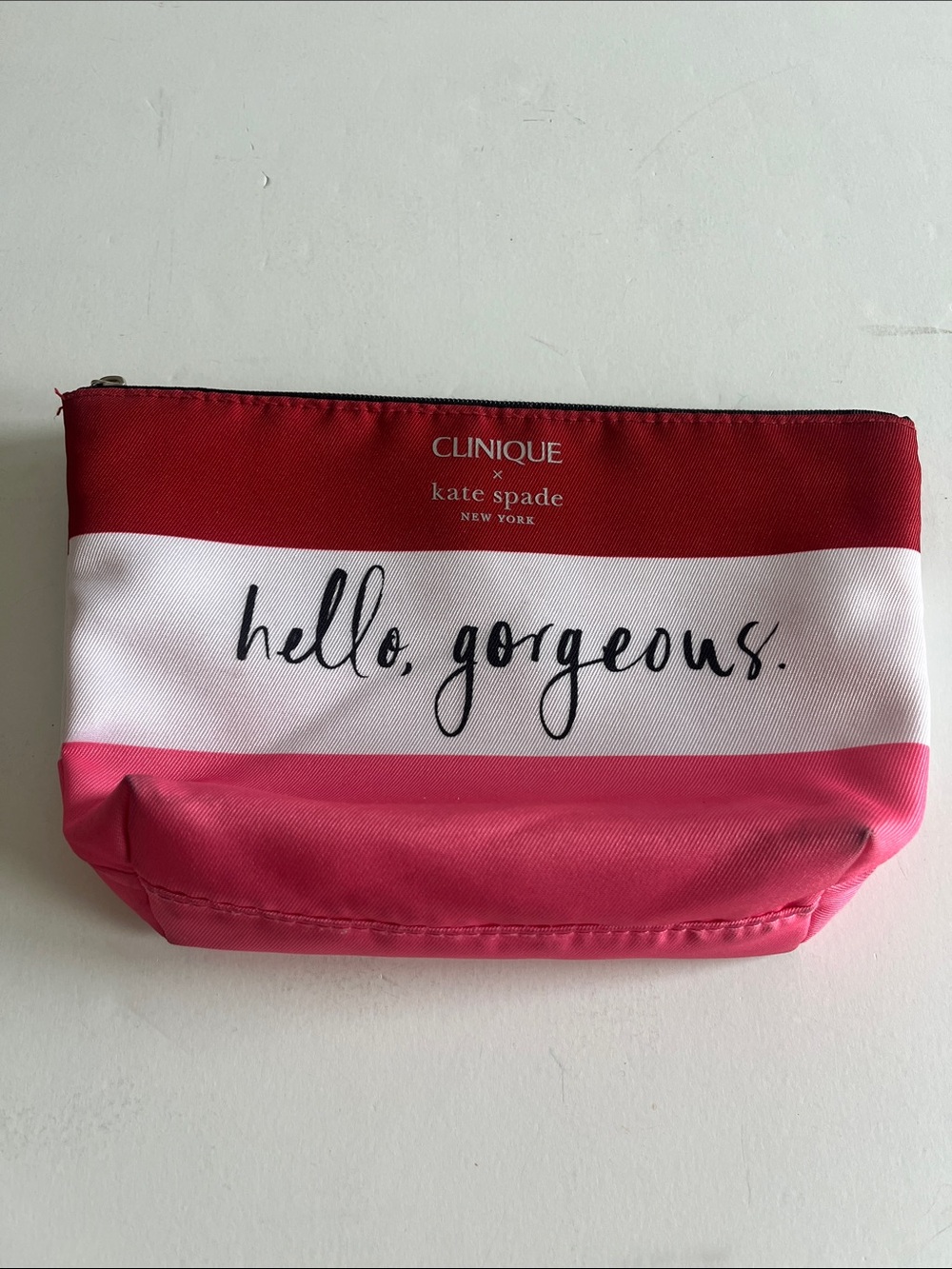 Clinique x Kate Spade Pink, Red & White Striped 'hello, gorgeous' Cosmetic Pouch